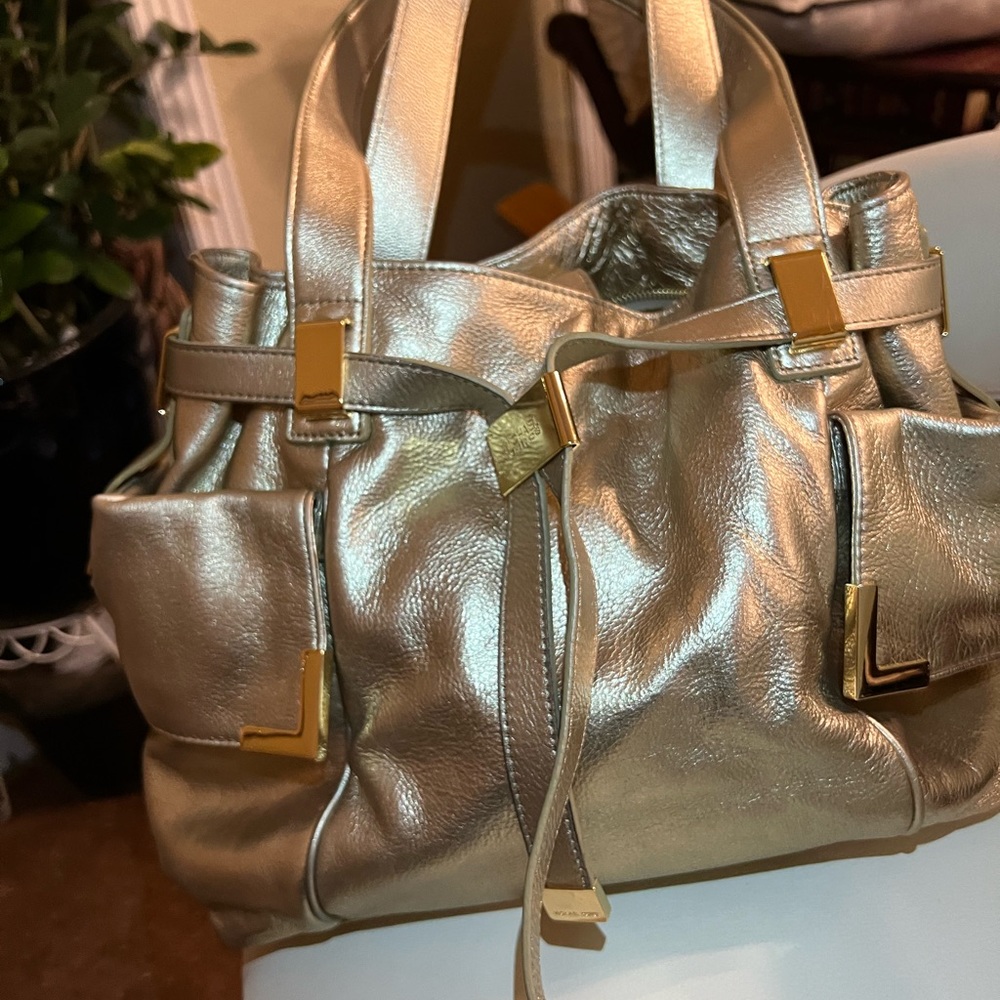 Michael Kors Gold Metallic Pebble Leather Shoulder Bag with gold hardware - Picture 11 of 16